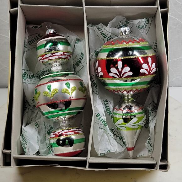 VTG Radko Shiny Brite 40s Finial Indent Reflector Glass Ornaments Hand Decorated - Picture 3 of 16